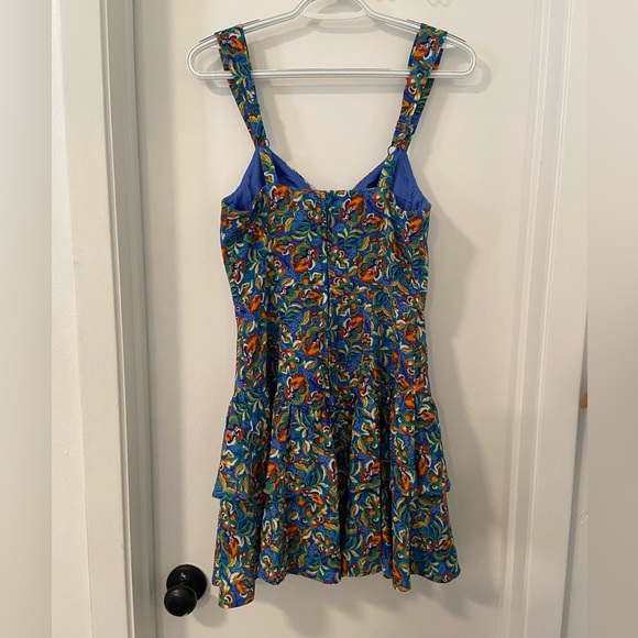 City Studio LIKE NEW tropical blue print floral tiered ruffle skirt mini dress - Picture 3 of 10